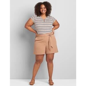Lane Bryant Perfect Drape Shorts Paperbag Tie Waist Mid Rise Khaki NWT Womens 24
